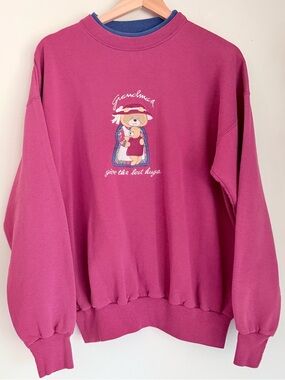 Vintage M&C Sportswear Crewneck Sweatshirt in Maroon Grandma Teddy Bear Hug
